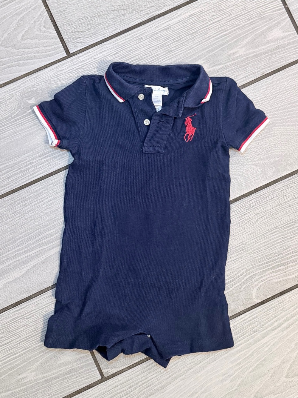 Ralph Lauren Navy Polo Baby Romper with Red Pony size 12 months